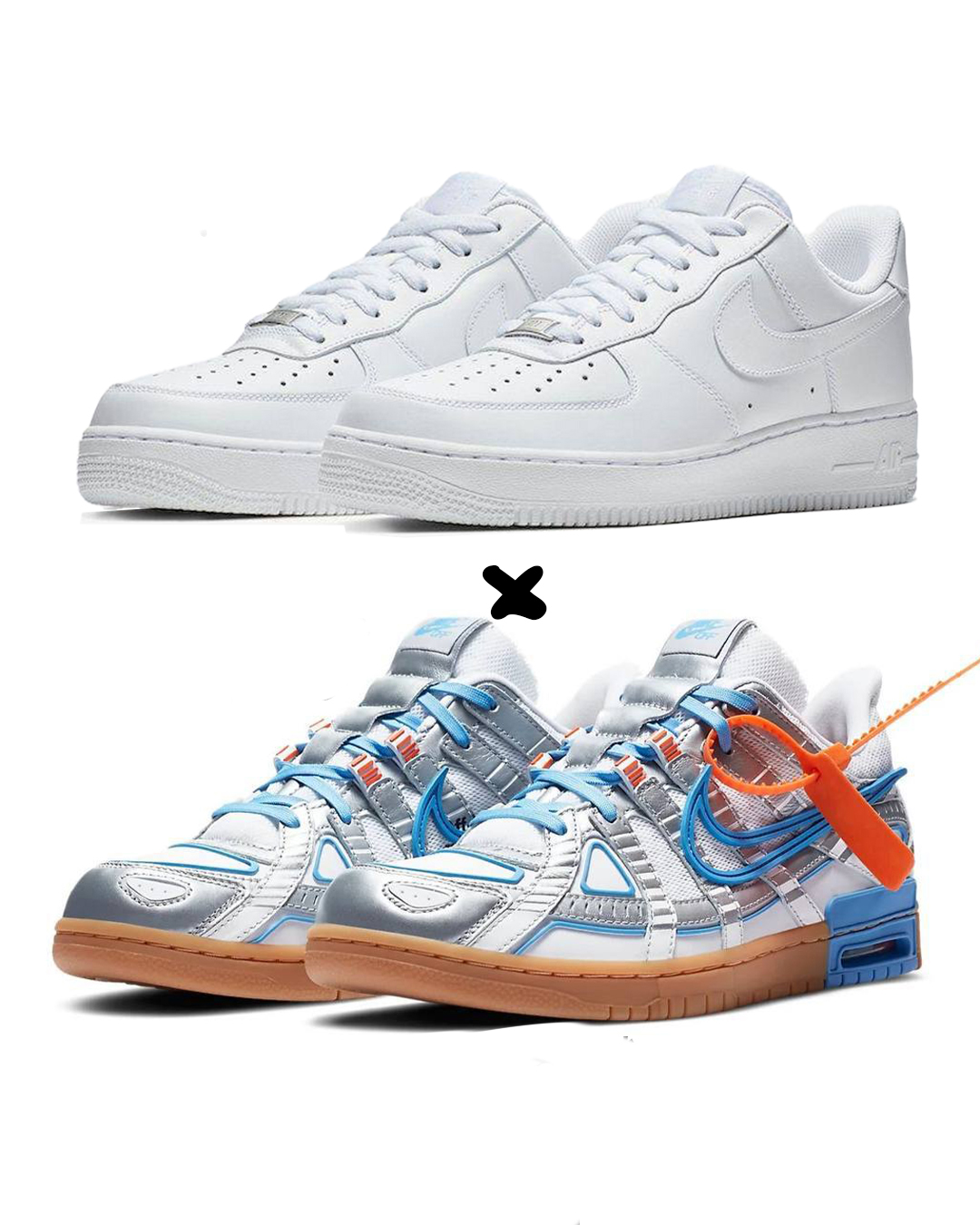 Nike Air Force 1 “White” X. Nike Air Rubber Dunk Off-White “University Blue”